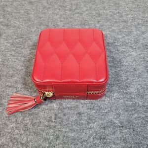 Wolf Caroline Red Leather Travel Jewelry Case Organizer 4.5” Square Tassel
